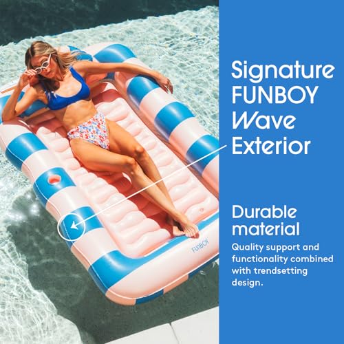FUNBOY Tanning Pool Lounger Float Coral Stripe, XL 72'' x 48'' Pool Float with Custom Pillow and Large Cup Holder, Perfect for Pool or Backyard. - Image 2