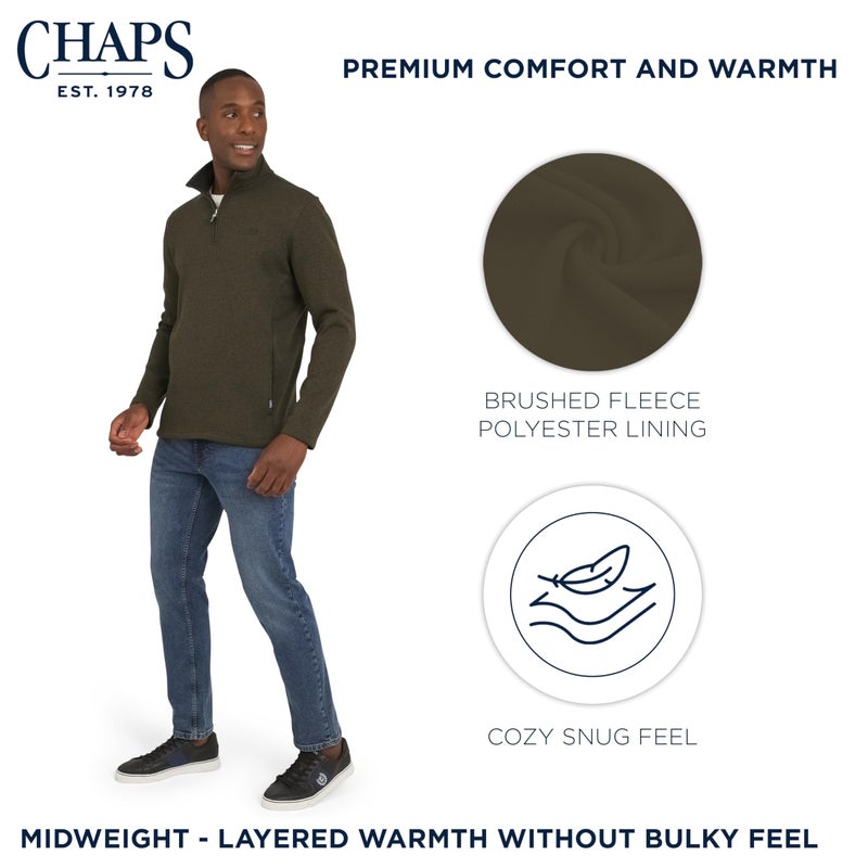 Chaps Men's Regular Fit Long Sleeve Midweight Quarter Zip Fleece Pullover Sweater, Forest Green, Large - Image 3