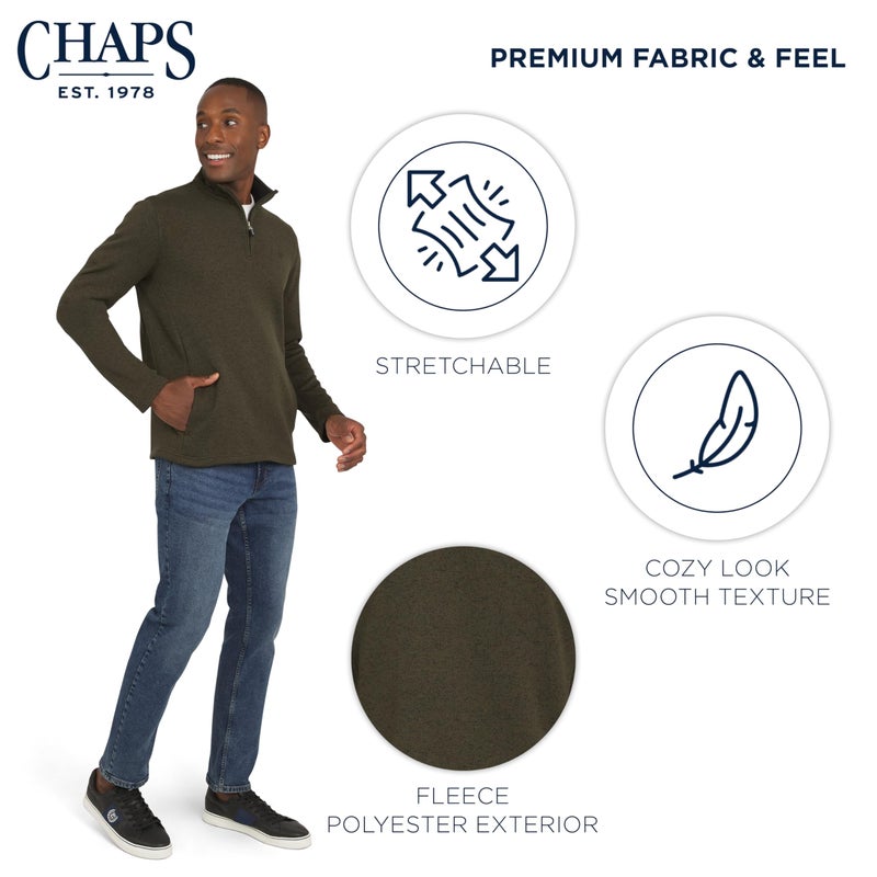 Chaps Men's Regular Fit Long Sleeve Midweight Quarter Zip Fleece Pullover Sweater, Forest Green, Large - Image 5