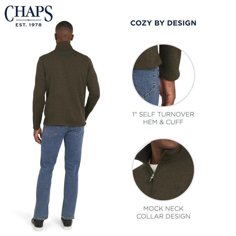 Chaps Men's Regular Fit Long Sleeve Midweight Quarter Zip Fleece Pullover Sweater, Forest Green, Large - Image 4