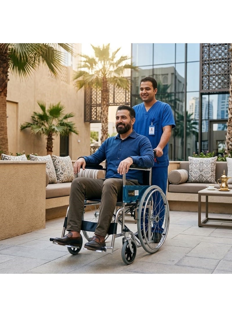 numed Premium Wheelchair Chromed with Attendant Brakes | 120kg Capacity - Image 1