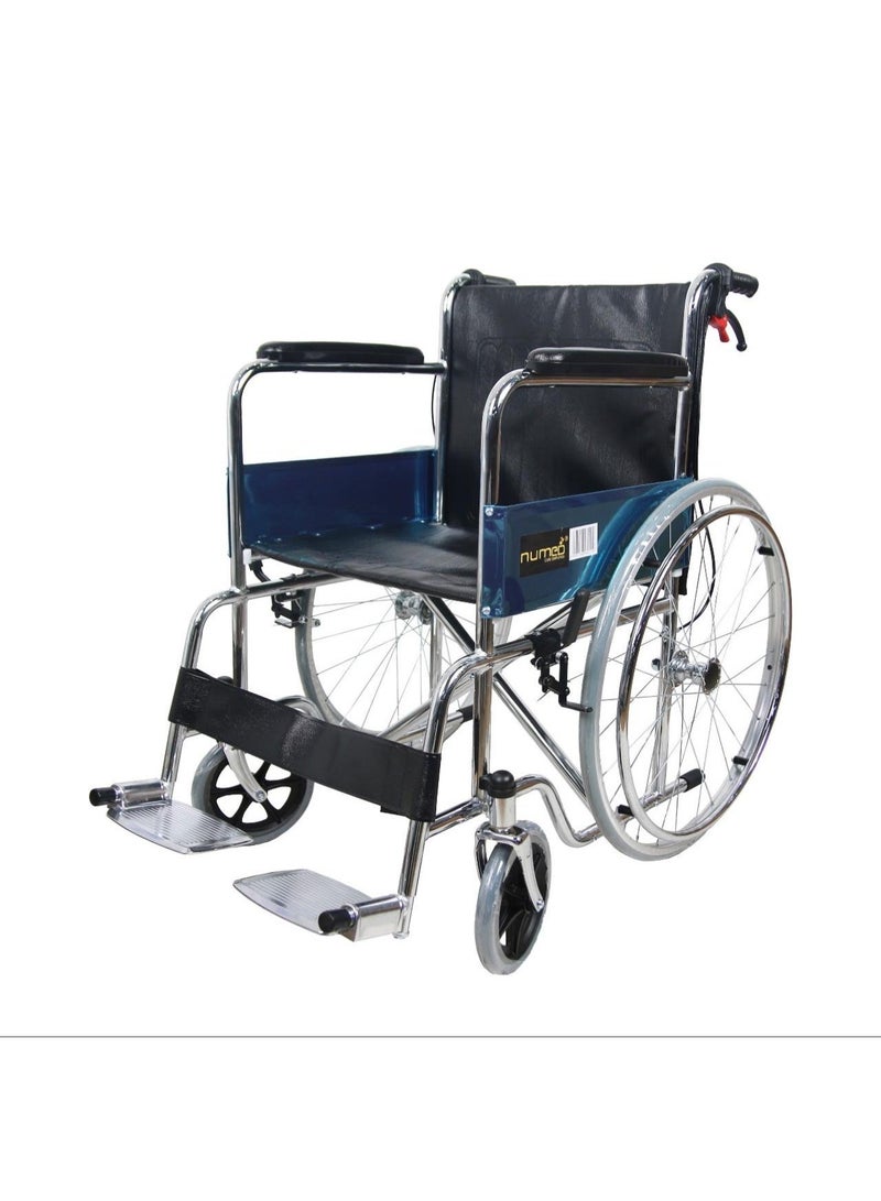 numed Premium Wheelchair Chromed with Attendant Brakes | 120kg Capacity - Image 3