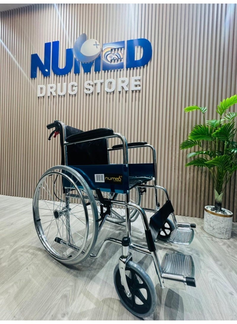 numed Premium Wheelchair Chromed with Attendant Brakes | 120kg Capacity - Image 2