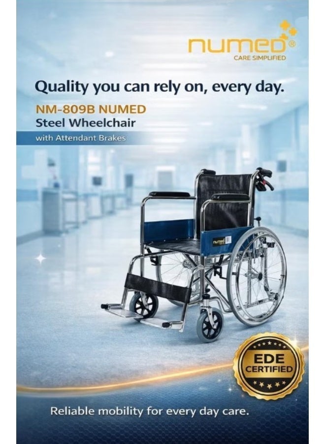 numed Premium Wheelchair Chromed with Attendant Brakes | 120kg Capacity - Image 5