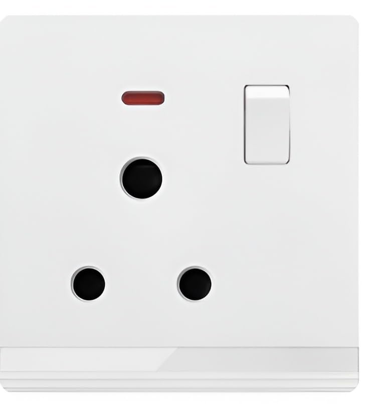 Switched Power Socket with Neon Indicator – UK Standard Wall Outlet, Single Gang, White Finish - Image 1