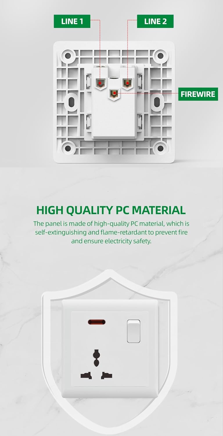 Switched Power Socket with Neon Indicator – UK Standard Wall Outlet, Single Gang, White Finish - Image 4