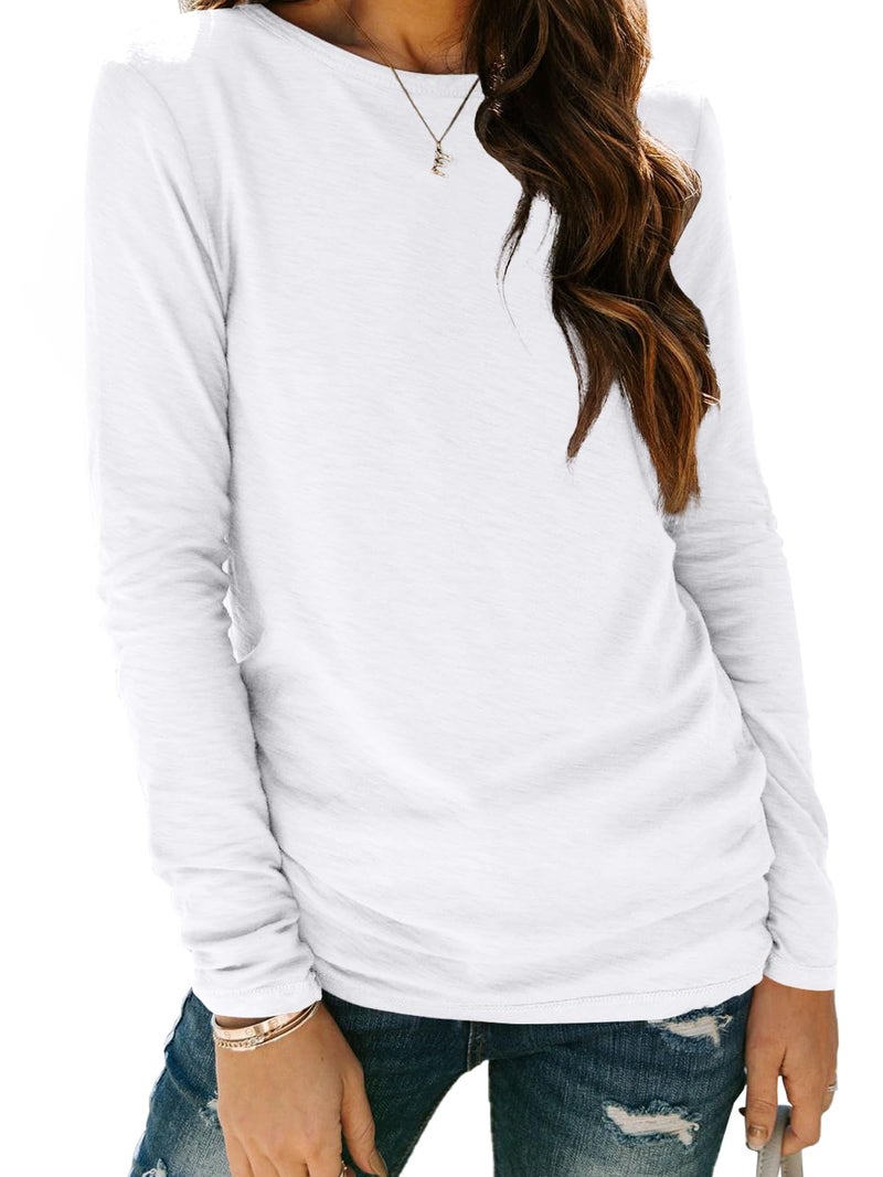 AUTOMET Womenâ€˜s Basic Long Sleeve Crewneck, Plus Size Winter & Spring Top, Casual Fall Tee for Teacher & Everyday Outfits 01white L - Image 1