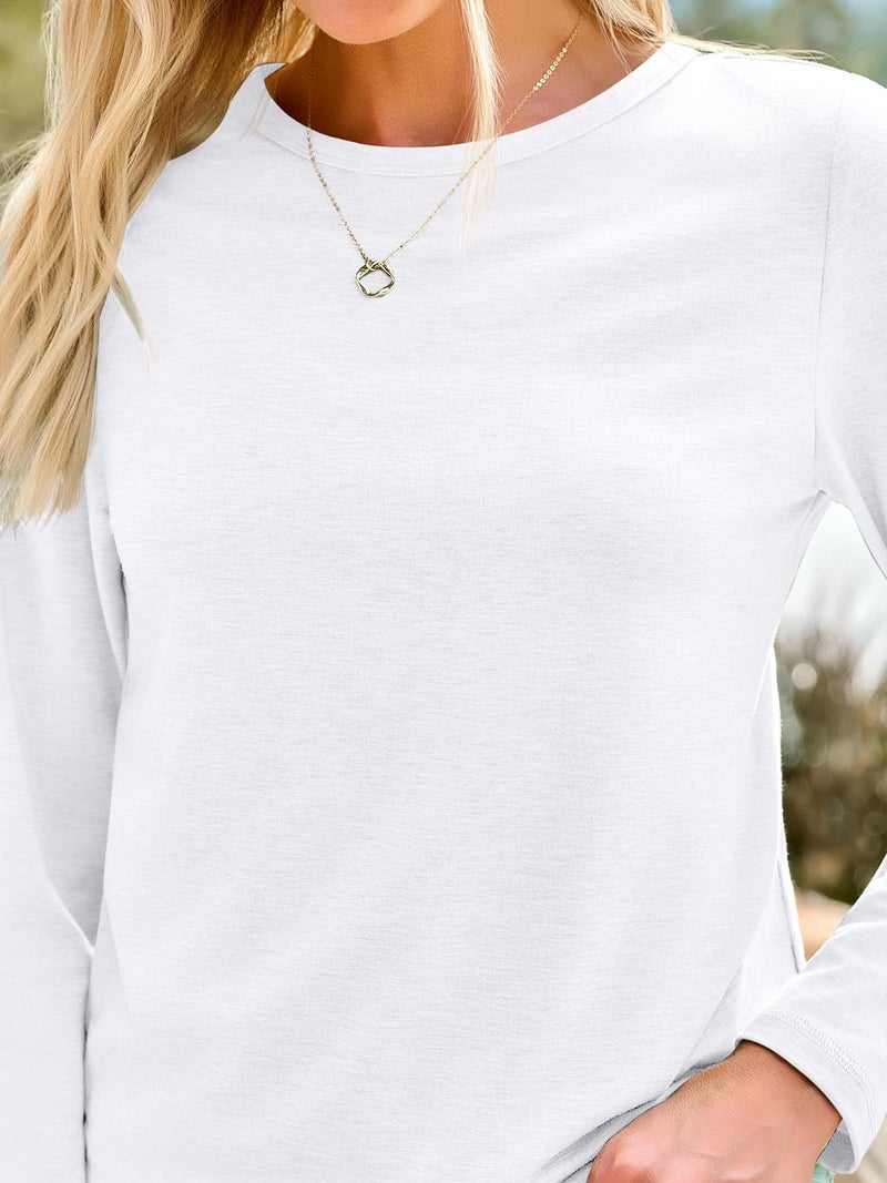 AUTOMET Womenâ€˜s Basic Long Sleeve Crewneck, Plus Size Winter & Spring Top, Casual Fall Tee for Teacher & Everyday Outfits 01white L - Image 5