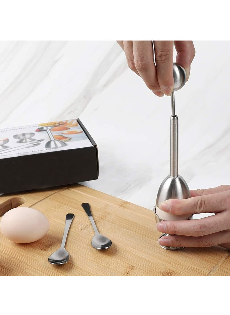 Oasisgalore - 5 Pcs Egg Cracker Set: 2 Egg Cups, 2 Spoons, 1 Cutter - Stainless Steel - Image 1
