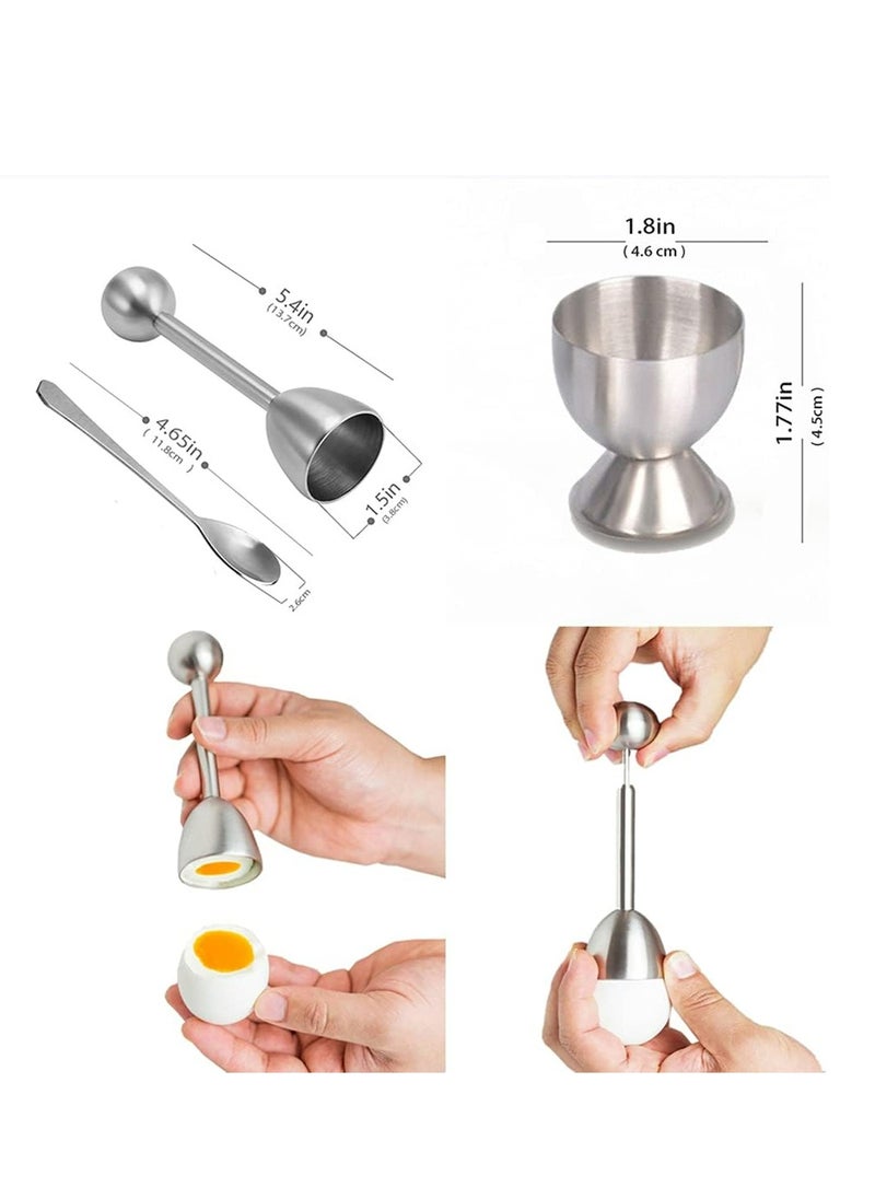 Oasisgalore - 5 Pcs Egg Cracker Set: 2 Egg Cups, 2 Spoons, 1 Cutter - Stainless Steel - Image 1