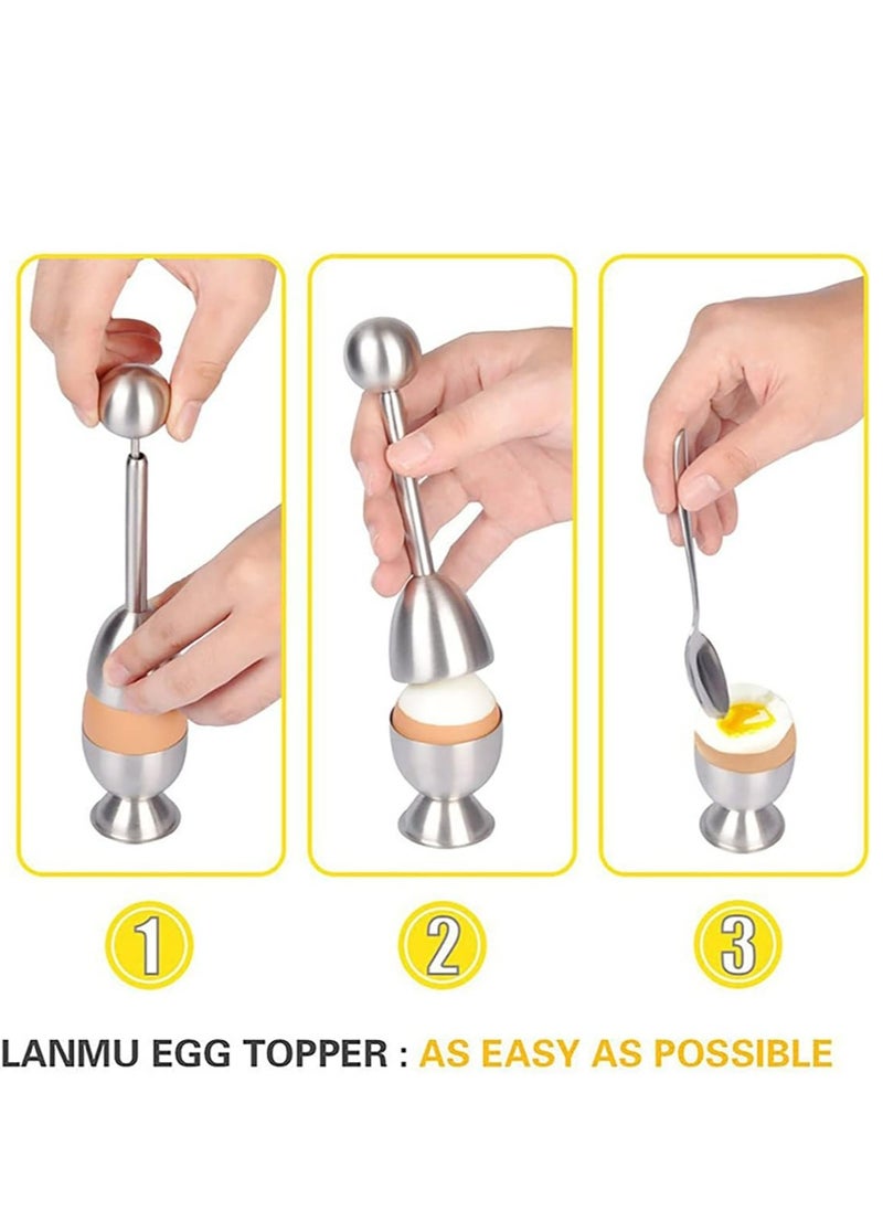 Oasisgalore - 5 Pcs Egg Cracker Set: 2 Egg Cups, 2 Spoons, 1 Cutter - Stainless Steel - Image 1
