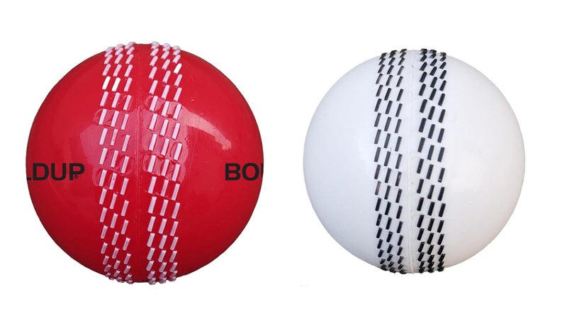 IFOLDUP Cricket Ball Set of 2, White + Maroon, 7 cm Diameter, 250g Each, Adult, Cricket Practice - Image 1