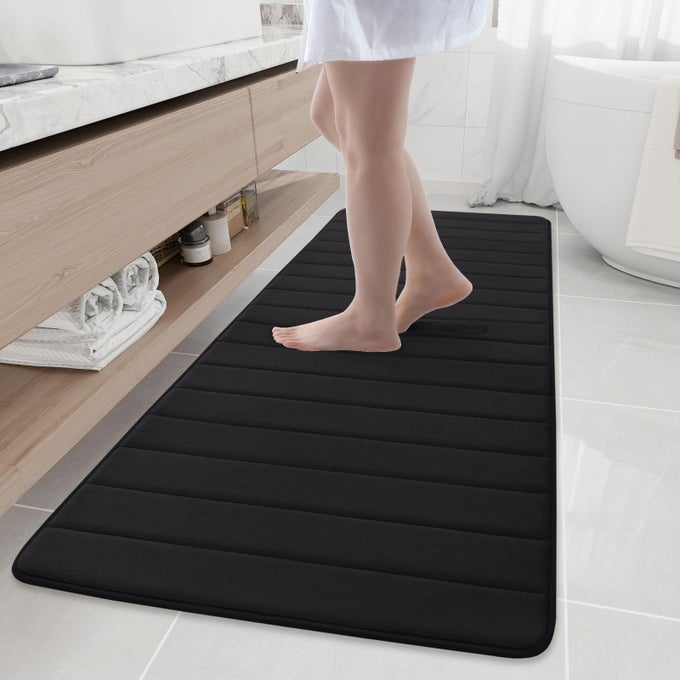 MEMORY FOAM BATH MAT 70 X 24 ULTRA SOFT AND NONSLIP BATHROOM RUGS WATER ABSORBENT AND MACHINE WASHABLE BATH RUG RUNNER FOR BATHROOM SHOWER AND TUB BLACK
