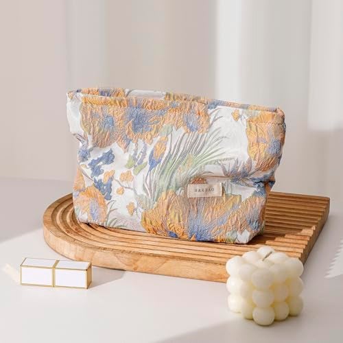 getgto 2 Pcs Makeup Bags, Large Cosmetic Bag Travel Toiletry Bag Organizer for Women, Embroidery Craft, Floral Makeup Bag Small Cosmetic Pouch Purse with Zipper Gifts for Girls Teen - Image 5