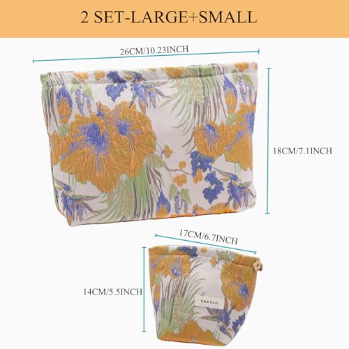 getgto 2 Pcs Makeup Bags, Large Cosmetic Bag Travel Toiletry Bag Organizer for Women, Embroidery Craft, Floral Makeup Bag Small Cosmetic Pouch Purse with Zipper Gifts for Girls Teen - Image 4