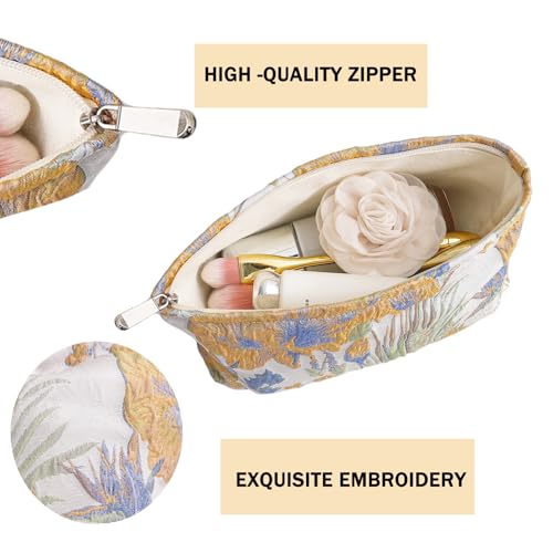 getgto 2 Pcs Makeup Bags, Large Cosmetic Bag Travel Toiletry Bag Organizer for Women, Embroidery Craft, Floral Makeup Bag Small Cosmetic Pouch Purse with Zipper Gifts for Girls Teen - Image 3