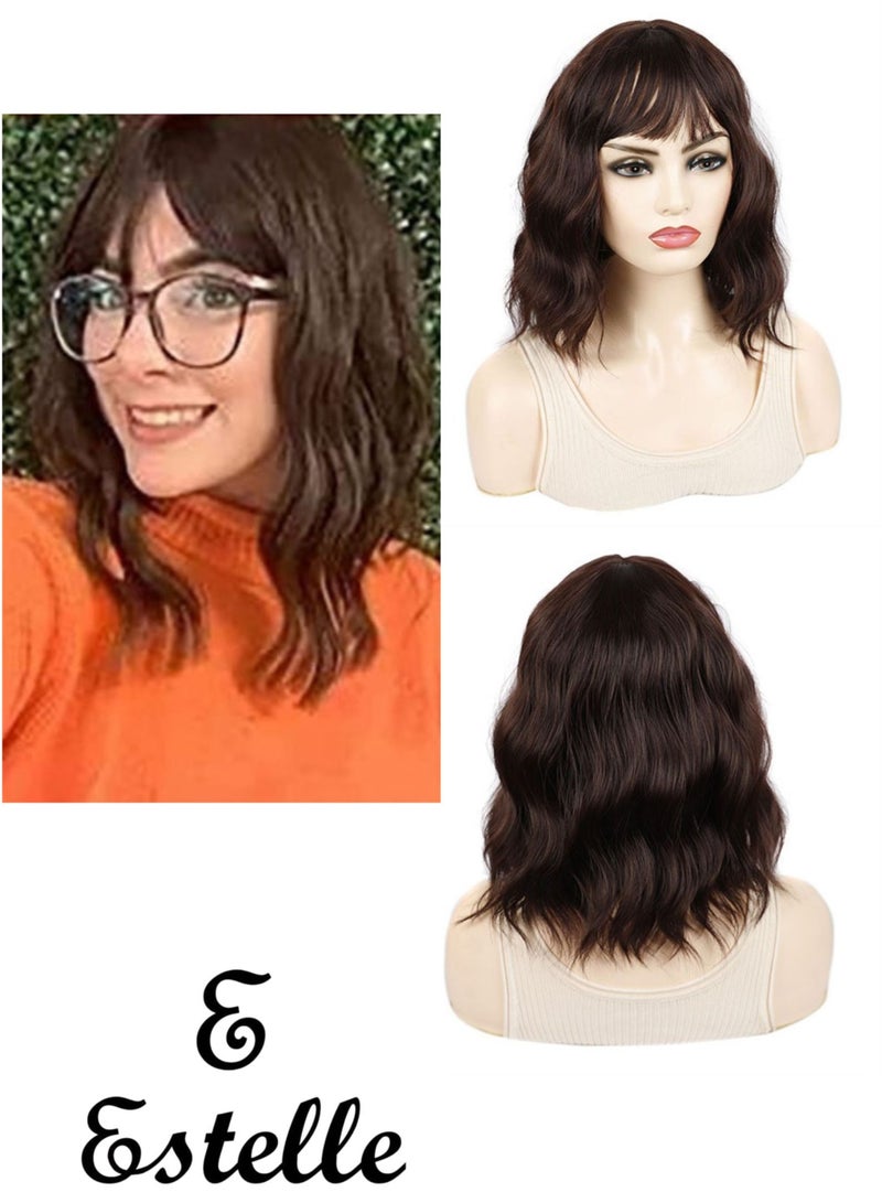 Estelle Water Ripple Wig Headgear Colorful Daily Style Short Hair Fluffy Thin Bangs Wig Headgear Short Curly Hair Wig Dark Brown - Image 1