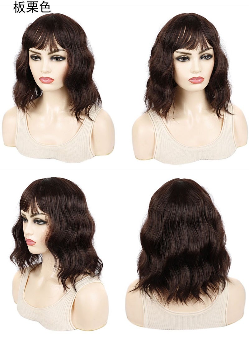 Estelle Water Ripple Wig Headgear Colorful Daily Style Short Hair Fluffy Thin Bangs Wig Headgear Short Curly Hair Wig Dark Brown - Image 3
