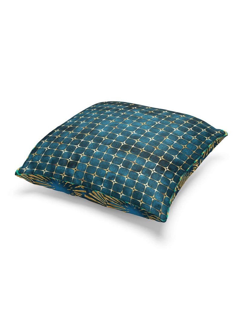 BIANCA Designer Reversible Printed Silk Linen Cushion Covers -1pc 16 X16 Size (Suzane) | with Contrast Front & Back Digital Print | - Hidden Zipper Floral-Checks-Teal/Gold - Image 3