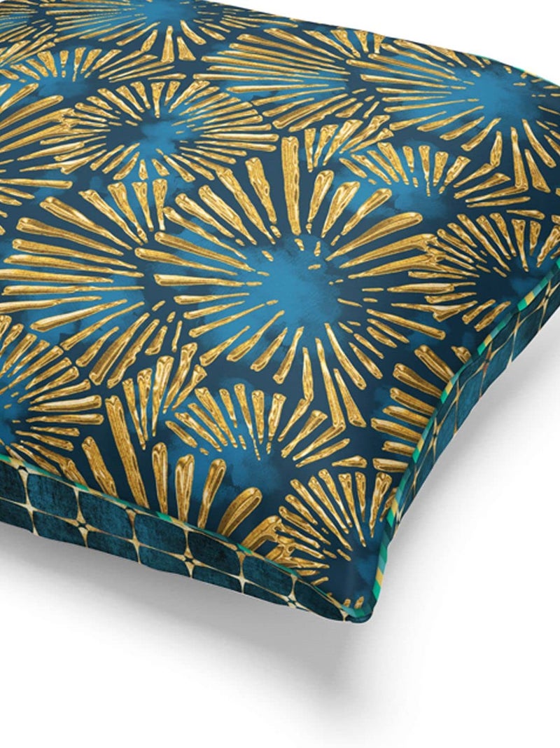 BIANCA Designer Reversible Printed Silk Linen Cushion Covers -1pc 16 X16 Size (Suzane) | with Contrast Front & Back Digital Print | - Hidden Zipper Floral-Checks-Teal/Gold - Image 4