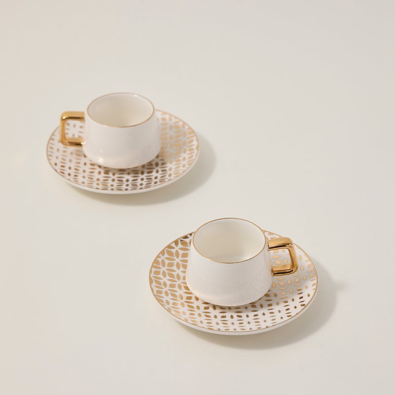 دلتي طقم فناجين قهوة تركي بورسلان لون ذهبي وأبيض 12 قطعة - Image 2