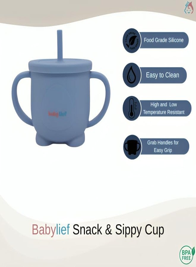 Babylief Baby Feeding Set, Silicone Plate with Suction Base and 2-in-1 (Sippy Cup & Snack Cup) Combo (Powder Blue) - Image 3