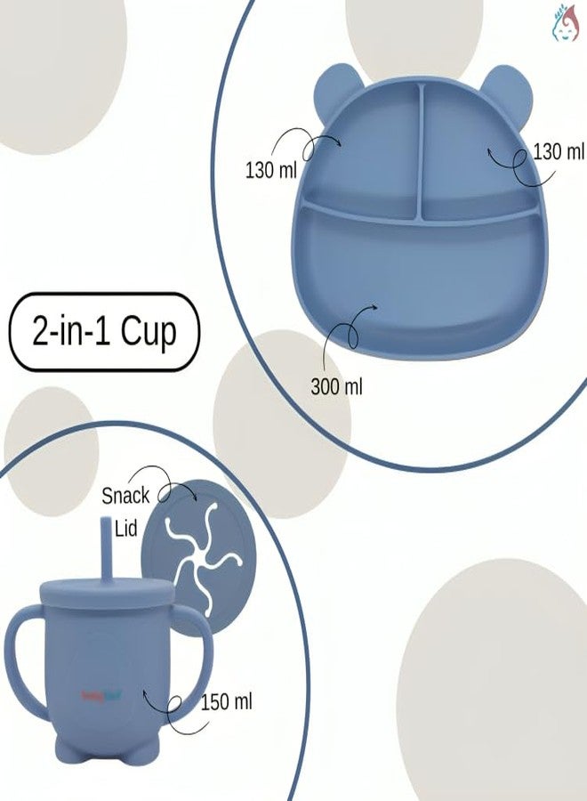 Babylief Baby Feeding Set, Silicone Plate with Suction Base and 2-in-1 (Sippy Cup & Snack Cup) Combo (Powder Blue) - Image 4