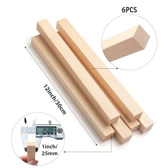 Coowayze Square Wooden Dowel Rods, 6 PCS 1" x 12" Square Wood Dowel Rods Wooden Sticks for Crafts, Unfinished Hardwood Sticks Wood Strips for Woodworking, Crafting, Arts and DIYers, Home Decor, Model Making - Image 2
