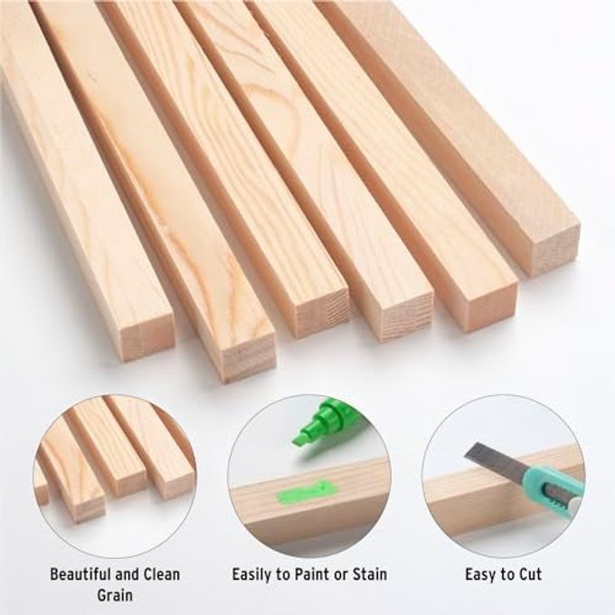 Coowayze Square Wooden Dowel Rods, 6 PCS 1" x 12" Square Wood Dowel Rods Wooden Sticks for Crafts, Unfinished Hardwood Sticks Wood Strips for Woodworking, Crafting, Arts and DIYers, Home Decor, Model Making - Image 3