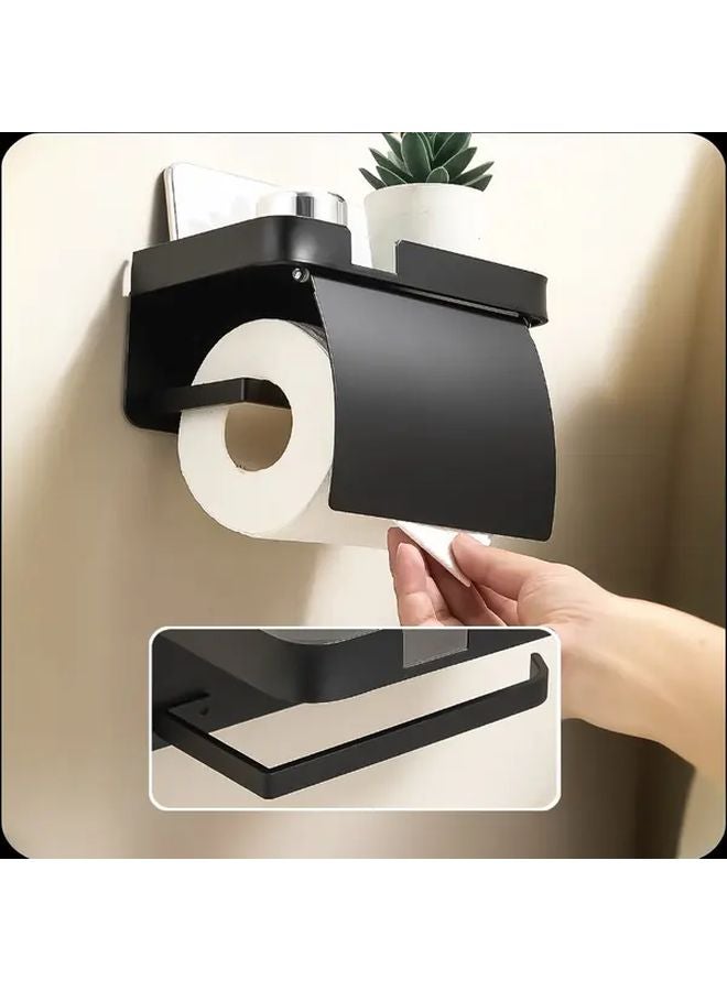 Black Waterproof No Drill Wall Mounted Bathroom Tissue Box Holder - Image 5