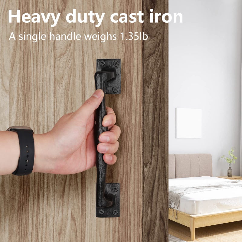 Home Master Hardware 9 3/4 In Large Rustic Gate Handle Cast Iron Sliding Barn Door Handles Vintage Metal Gate Pull Handle Fence Long Cabinet Handles For Garage,Outdoor,Closet,Interior,Black 2 Packs - Image 2