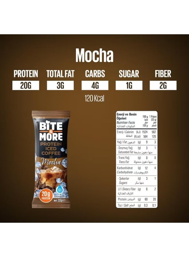 Bite & More Mocha Protein Iced Coffee, 10 x 33g Sachets, 20g Protein, Low Sugar, High Fiber, Made with Brazilian Coffee Beans - Image 2