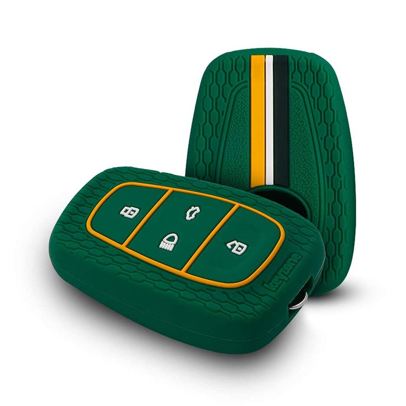 keyzone Striped Silicone Key Cover Compatible forPunch EV,Altroz,Nexon EV,Punch,Tigor EV,Safari,Tiago EV,Nexon,Harrier,Tiago,Tigor 4 Button Smart Key (Green) - Image 1