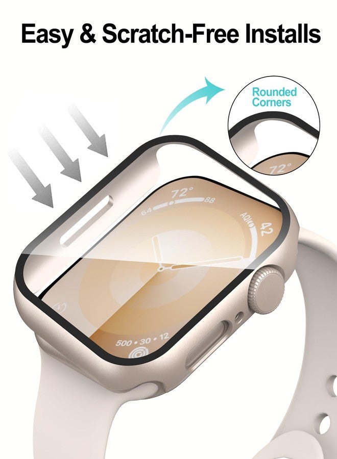 Smiling 2 Pack Case Built in Tempered Glass Screen Protector Compatible with Apple Watch Series 9 2023 /Series 8/Series 7 45mm,Hard PC Case Overall Protective Cover- Starlight - Image 4