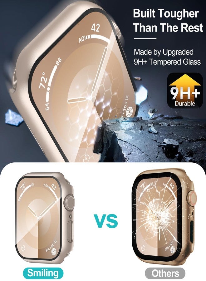 Smiling 2 Pack Case Built in Tempered Glass Screen Protector Compatible with Apple Watch Series 9 2023 /Series 8/Series 7 45mm,Hard PC Case Overall Protective Cover- Starlight - Image 3