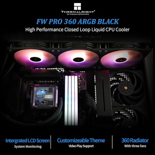 Thermalright FW PRO 360 ARGB Black CPU Water Cooler with PWM Fan, 2000RPM Speeds,IPS LCD Screen with 320 * 320 Resolution,Liquid CPU Cooler,for AM5/Intel 1851/1700,2.73inch Display Screen - Image 3