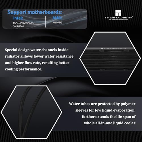 Thermalright FW PRO 360 ARGB Black CPU Water Cooler with PWM Fan, 2000RPM Speeds,IPS LCD Screen with 320 * 320 Resolution,Liquid CPU Cooler,for AM5/Intel 1851/1700,2.73inch Display Screen - Image 4