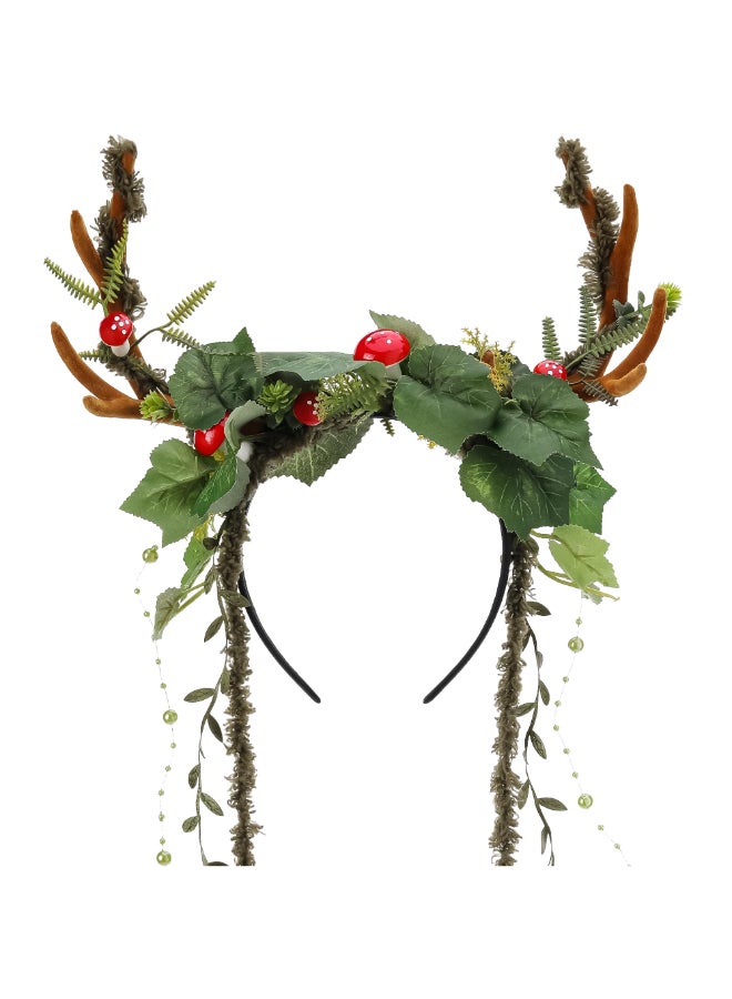 MOSTORY Woodland Mushroom Antlers Headband Forest Ivy Reindeer Headpiece for Mother Nature Costume Women Floral Deer Horns Headpiece with Vine for Renaissance Renfaire Cosplay Fairy Aesthetic - Image 2