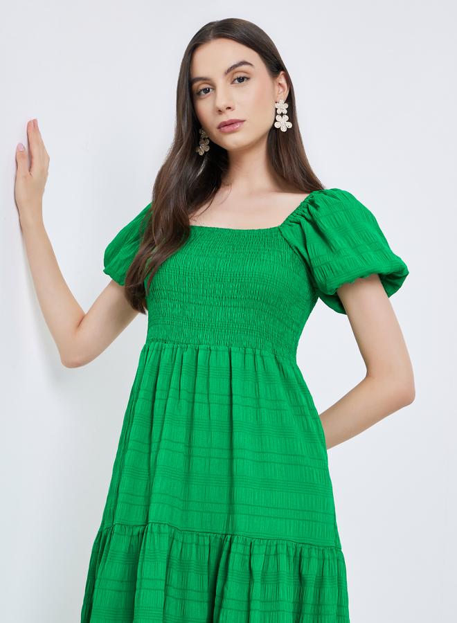 Take Two Green Puff Sleeve Tiered Midi Dress - Image 4