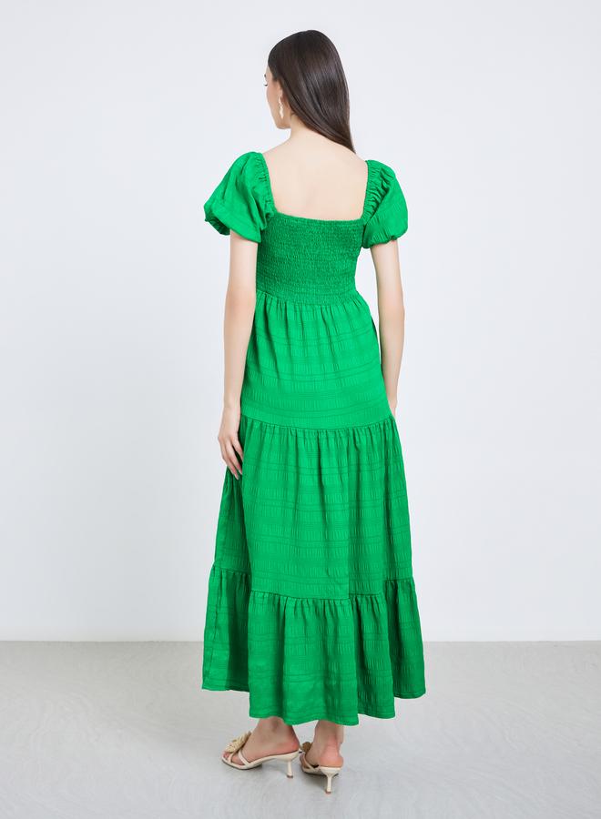 Take Two Green Puff Sleeve Tiered Midi Dress - Image 5
