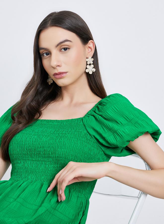 Take Two Green Puff Sleeve Tiered Midi Dress - Image 3
