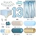 KISPATTI 13th Birthday Decorations for Girls Blue Official Teenager Decorations Light Blue White Gold Balloons Happy Birthday Banner Tablecloth Fringe Curtain Cake Topper Paper Pom Poms 13 Bday Boys Girls - Image 4