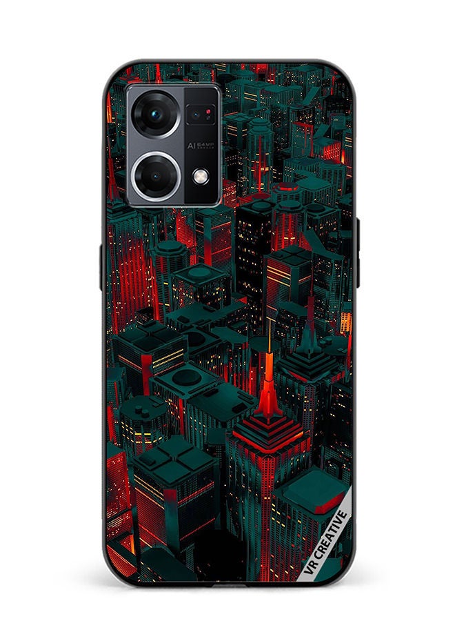 VR CREATIVE Protective Case Cover For Oppo Reno8 4G Red City Design Multicolour - Image 1