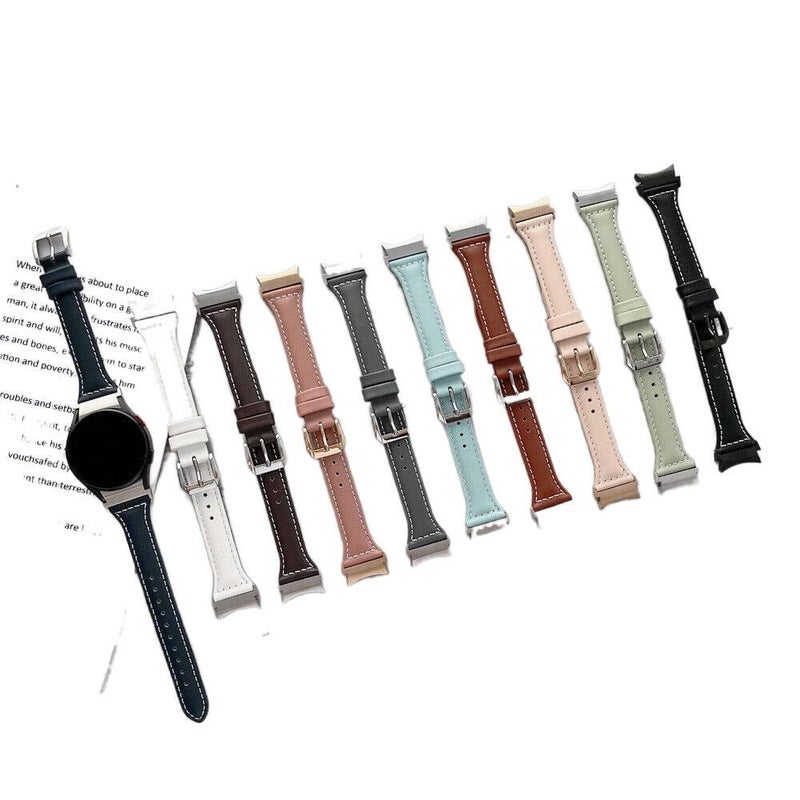Adjustable Leather Classic Strap Smartwatch Band Compatible with Samsung Galaxy Watch 5 Pro with Fit Replacement Strap in Blue - Image 3