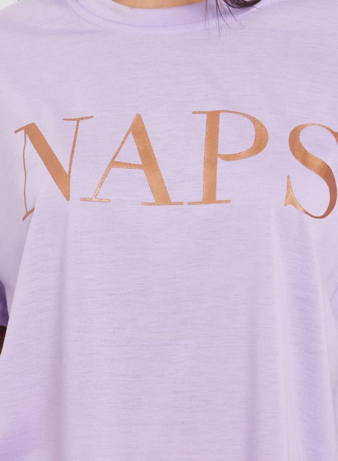 Styli Foil Print Dropped Shoulder T-Shirt and Star Print Pyjama Set - Image 3