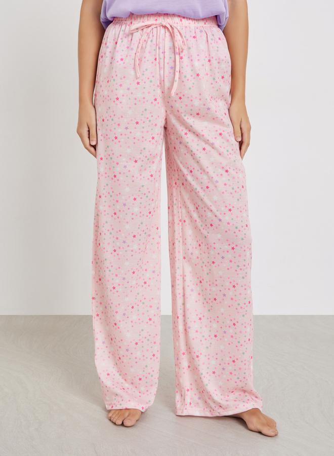 Styli Foil Print Dropped Shoulder T-Shirt and Star Print Pyjama Set - Image 4