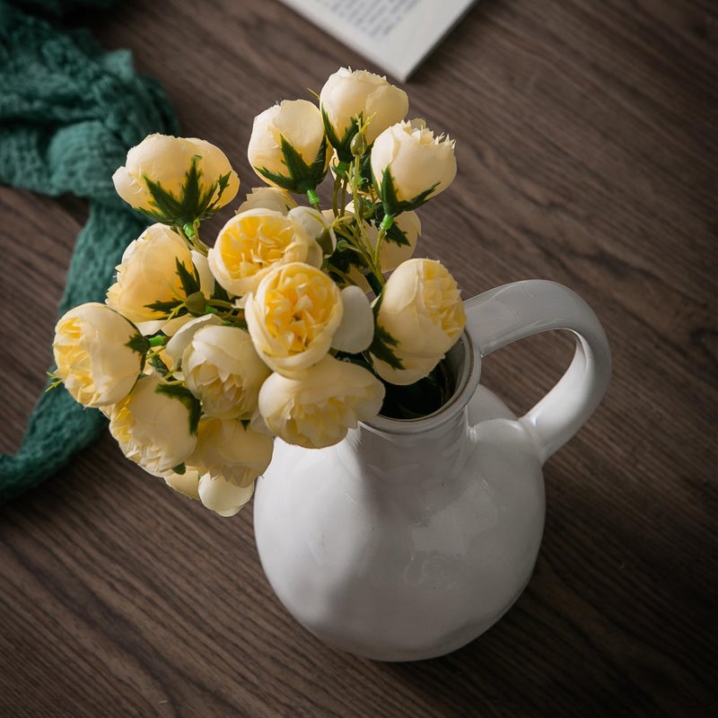 Tanvecle White Ceramic Vase with Big Handles, Modern Farmhouse Decor, Rustic Pottery for Flowers, Decorative Terracotta Centerpiece for Dining Table - Image 2
