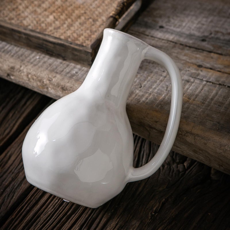 Tanvecle White Ceramic Vase with Big Handles, Modern Farmhouse Decor, Rustic Pottery for Flowers, Decorative Terracotta Centerpiece for Dining Table - Image 3