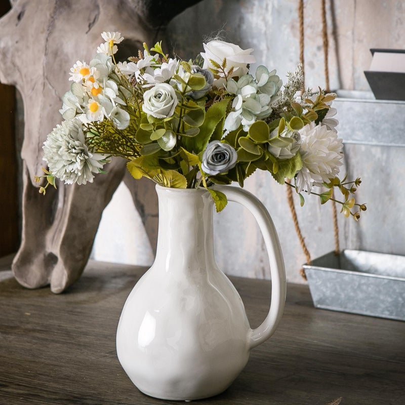 Tanvecle White Ceramic Vase with Big Handles, Modern Farmhouse Decor, Rustic Pottery for Flowers, Decorative Terracotta Centerpiece for Dining Table - Image 4