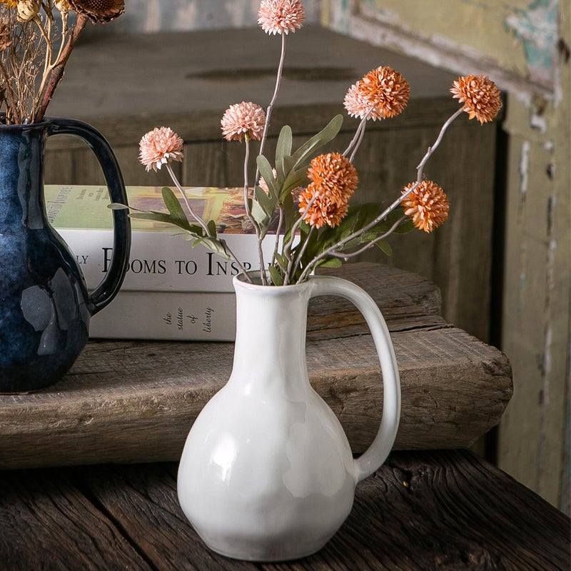 Tanvecle White Ceramic Vase with Big Handles, Modern Farmhouse Decor, Rustic Pottery for Flowers, Decorative Terracotta Centerpiece for Dining Table - Image 5